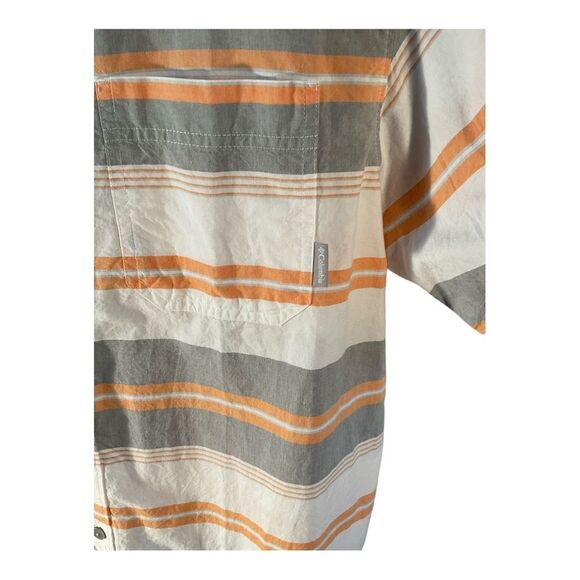Columbia L Men’s Short Sleeve Button Up White Orange Grey Plaid Fishing Shirt - Picture 3 of 13